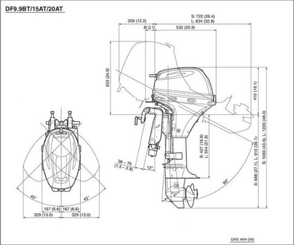 Подвесной мотор Suzuki DF 20 ATS дистанция, эл. подъем